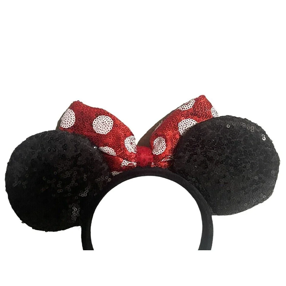Disney Parks Minnie Mouse Classic Red Bow Black Ears Sequin Headband